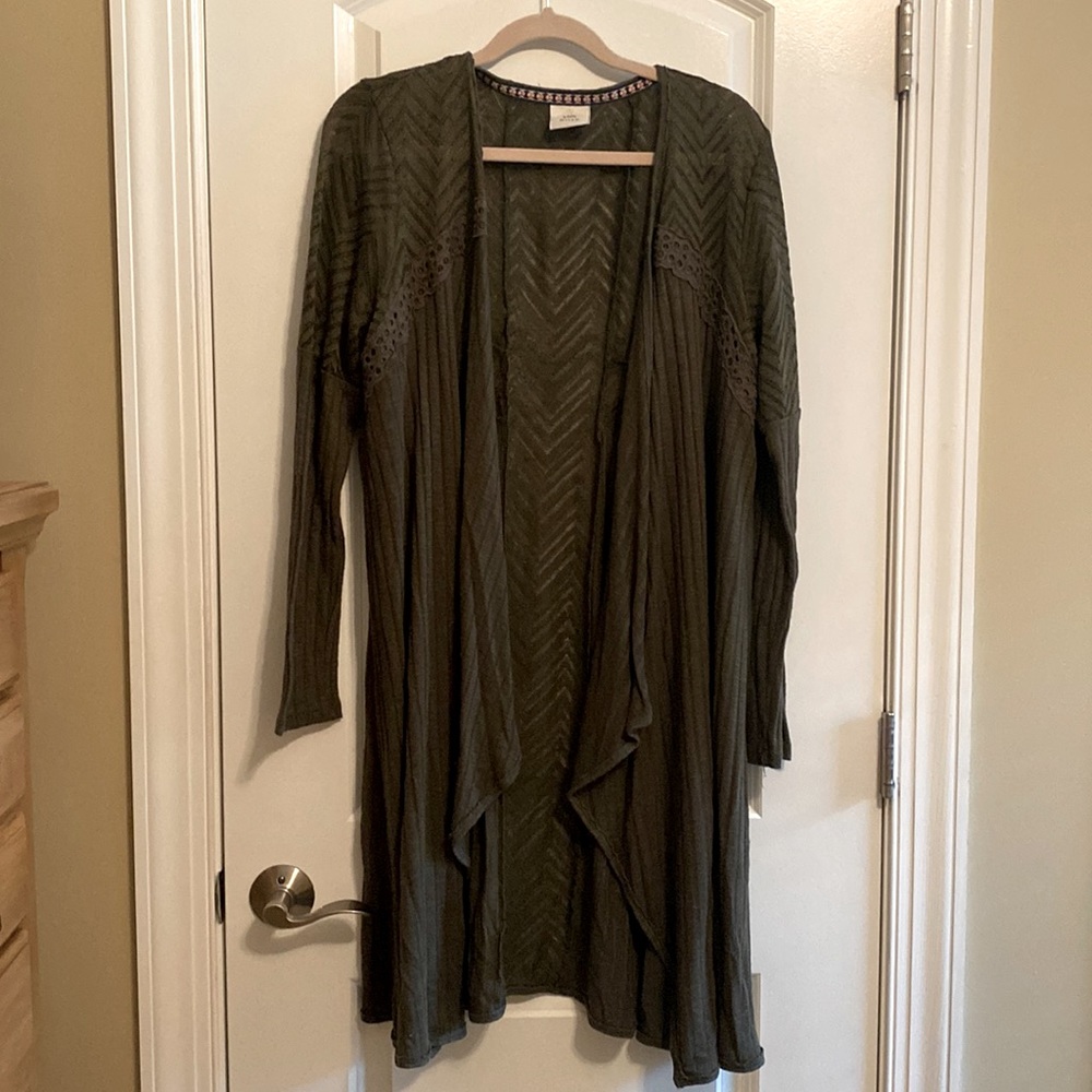 Knox Rose olive green duster with boho details, XXL